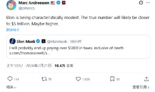 马斯克称其一生纳税可能超5000亿美元，风投大佬：实际数字可能接近5万亿