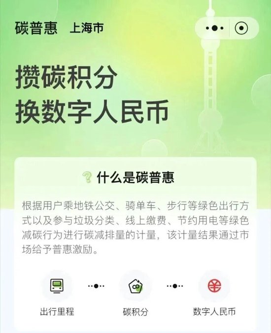 上海尝鲜数字人民币“碳普惠”，坐地铁也能挣钱！其他地区加速拓展中  第1张