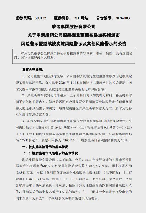 *ST聆达：申请撤销公司股票因重整而被叠加实施退市风险警示  第1张